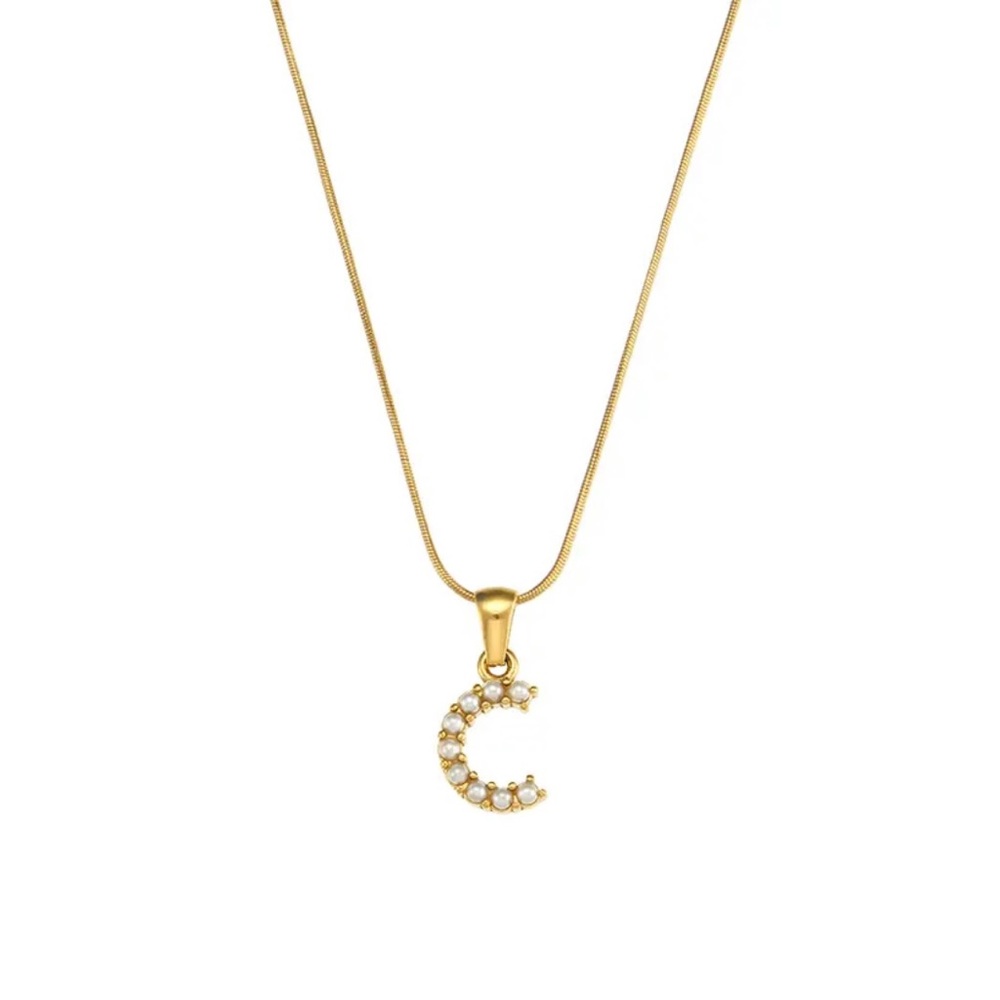 NEW 18K Gold Plated Letter C Mother Pearl Necklace